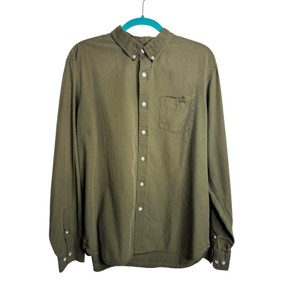 LL Bean Signature Slim Fit Cotton Button Down Shirt Olive Green Mens Large